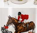 Vintage Ceramic Fox Hunt Lamp Horse Hounds Equestr