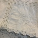 Vintage Tablecloth Embroidered Roses Heavy Cotton 