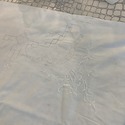 Vintage Tablecloth Embroidered Roses Heavy Cotton 