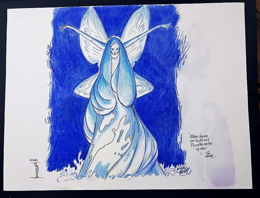 Phil Mendez Signed Mixed Media Animation Drawing Lady of the Lake