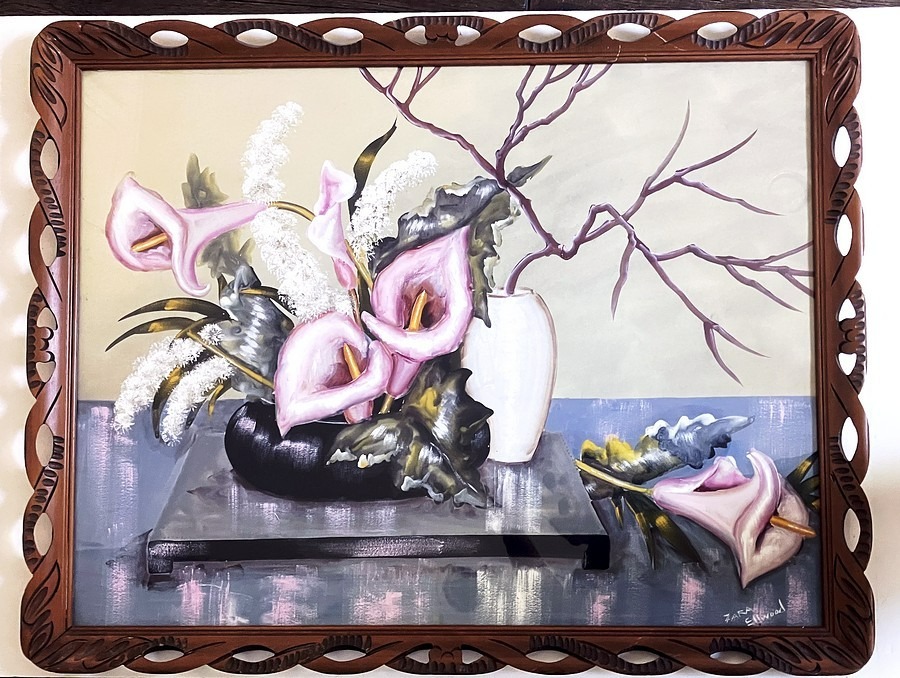 Zara Ellwood Floral Still Life Painting (Lilies) Framed 33x25