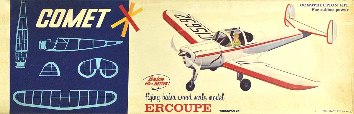 Comet 1/15 Scale ERCOUPE Balsa Rubber-Powered Flying Model Airplane Kit ...