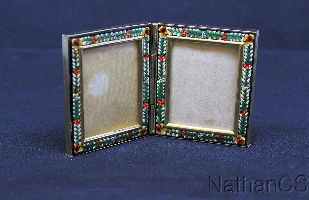Vintage Millefiori Micro Mosaic Pair Of Hinged Large Photo Frames