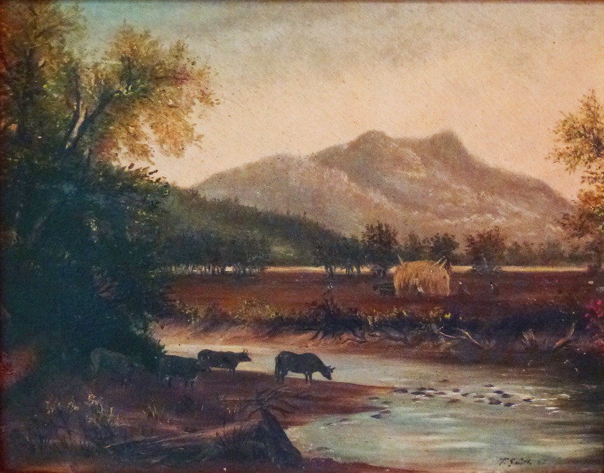 AMERICAN 1857 OIL PAINTING "HARVEST TIME" HUDSON RIVER