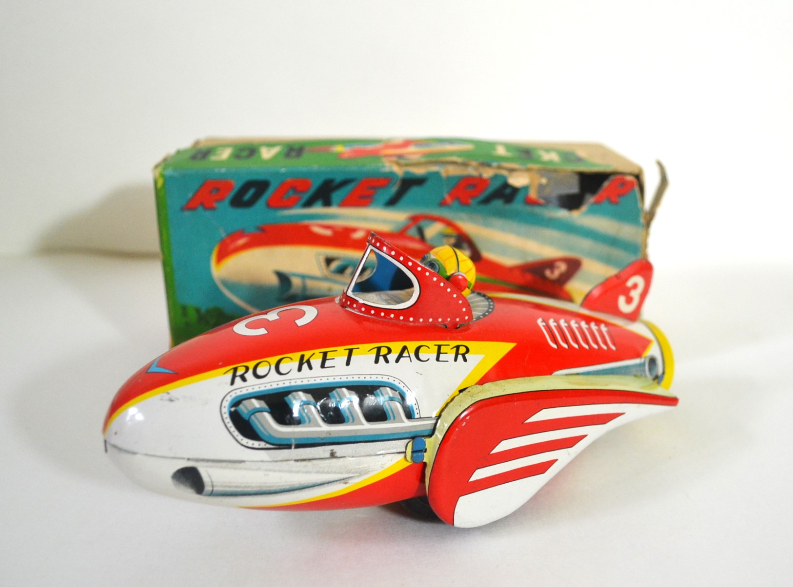 Vintage ROCKET RACER Space Tin Friction TM Modern Toys Japan With