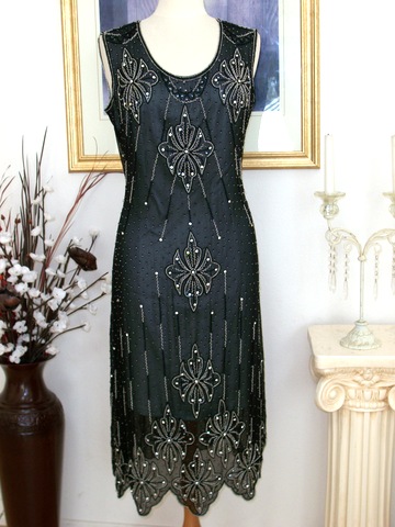 1920s GREAT GATSBY Black/Silver BEADED Art Deco Dress-M 8/10 | eBay