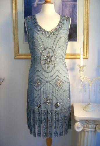 1920s GREAT GATSBY Silver/Grey BEADED FLAPPER Dress-MEDIUM | eBay