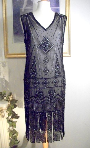1920s Style Black Silver BEADED FLAPPER Flapper Dress-S, M, L, XL or ...