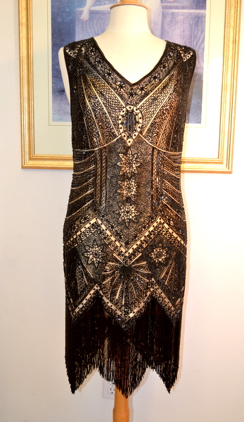 LIMITED EDITION! 1920's Style Nude/Black BEADED Fringe FLAPPER Dress ...