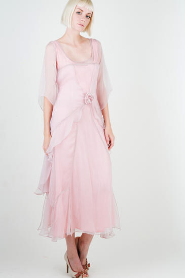 Nataya 1920's Style Blush VINTAGE ROSE Chiffon Dress-S, M,L or XL