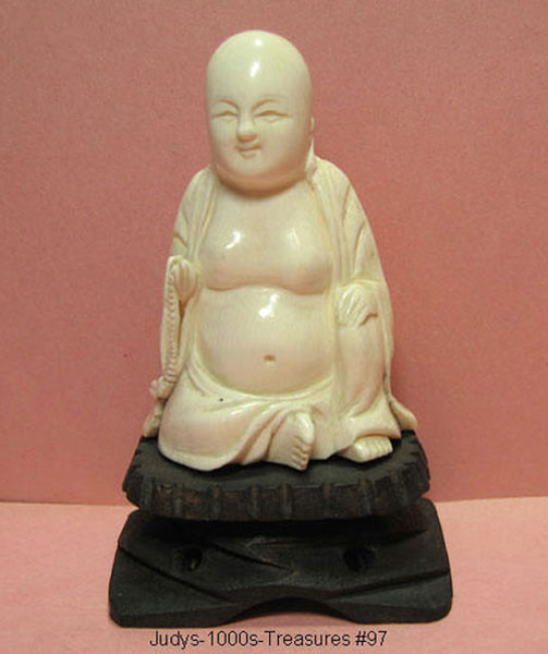 IVORY BUDDHA CARVING 2.75 x 2 x 1 INCHES WITH WOOD BASE 2.4-oz’s FROM ...