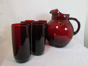 Anchor Hocking Ruby Roly Poly 96 oz Pitcher and 8 