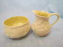 Belleek Lotus Creamer and Open Sugar with Cobb Lus