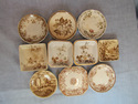 10 Brown Transferware Butter Pats From England