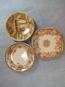 10 Brown Transferware Butter Pats From England