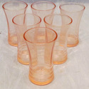 Six Pink Depression Glass Shot Glasses