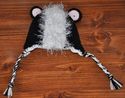 Mr Skunk Crochet Hat with Earflaps/Ties Prop 0-5 y