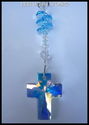 m/w Swarovski Crystal 40mm AB CROSS BLUE HEARTS Su