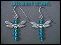 m/w Swawovski Crystal Teal Dragonfly Earrings Pewt