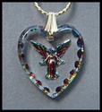 ANGEL WITHIN A CRYSTAL HEART  PENDANT ON GOLD PLAT