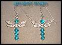 m/w Swawovski Crystal Teal Dragonfly Earrings Pewt