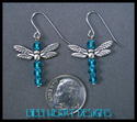 m/w Swawovski Crystal Teal Dragonfly Earrings Pewt