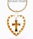 GOLD CROSS In A Fine Crystal HEART on 24k Plated C