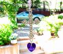 m/w Big Silver RHINESTONE CROSS m/w Rare Purple Vi