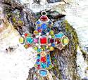 HUGE COLORFUL Stained Glass Gem Vintage Look m/w S