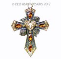 Big Romantic Gunmetal Cross with Rosebuds Rhinesto