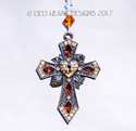 Big Romantic Gunmetal Cross with Rosebuds Rhinesto