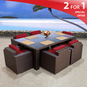 MARS 7 PC FURNITURE WICKER DINING PATIO SET IVORY 