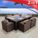 MARS 7 PC FURNITURE WICKER DINING PATIO SET IVORY 