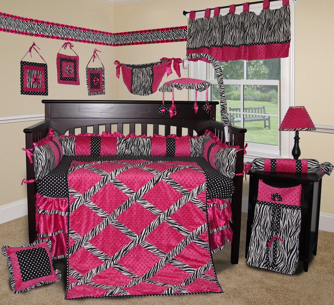 pink and black crib bedding