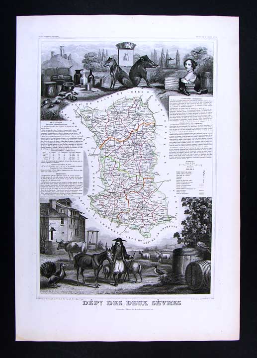 1852 Levasseur Map Department Des Deux Sevres Niort Bressuire Parthenay France Ebay