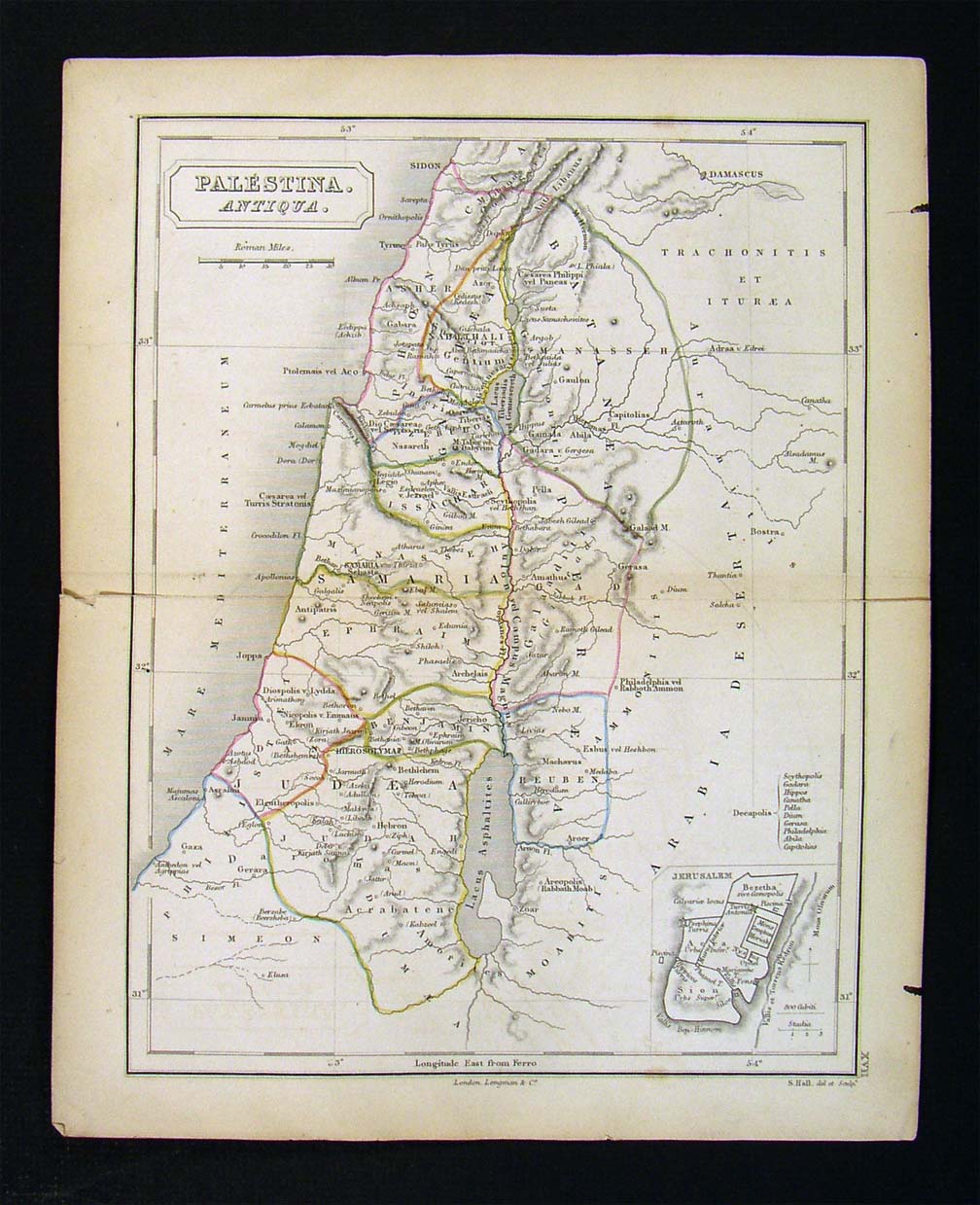 1837 Hall Map Palestina Antiqua Ancient Palestine Jerusalem Israel