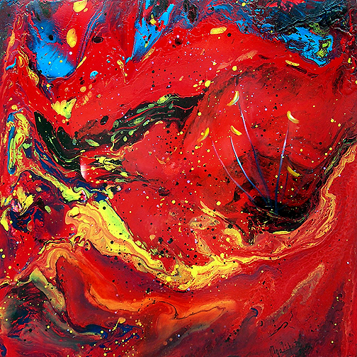 Paintings by Olga Lipats : FIRE of CREATION Olga Lipats HUGE FLOWER red