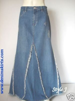 Style J Denim Fashion : Celebrity Fringed Long Jean Skirt - Size 6