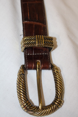 Brighton Brown Croc Embossed Braided Leather Western Buckle Belt B10358 Size 32 Brighton Belt #40388 Brown Leather Silver Gold Buckle Croc  main image 3