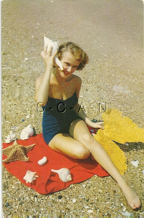 Original US 1950s-60s Pinup PC- Semi Nude Woman- Swimsuit 