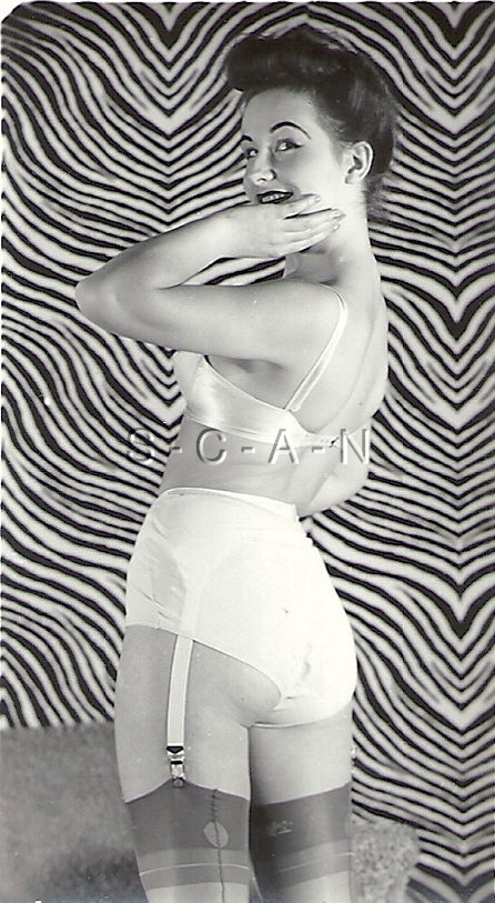 Org Vintage 40s-50s Semi Nude RP- Zebra Stripes- Garter- Panties