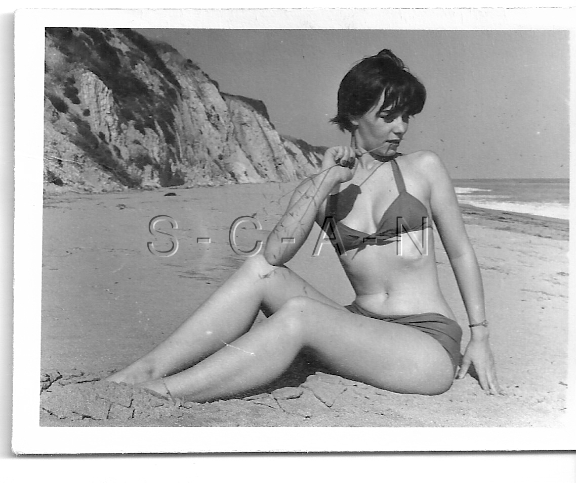 Vintage Amateur Nudist Beach Pics - Details about Original Vintage Amateur 1940s-60s Semi Nude RP- Brunette-  Beach- Legs- Bikini