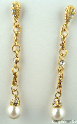 Bridal Pure White Pearls Yellow Gold Rhinestones Butterflies Stud Earrings E498
