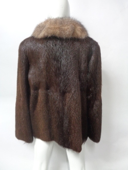 ブラウン ヌートリア&フォックス毛皮ファー・コート アメリカンサイズ6 