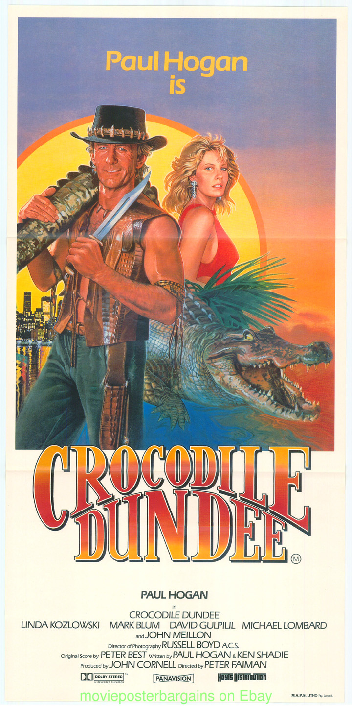 CROCODILE DUNDEE MOVIE POSTER 13x30 ORIGINAL FOLDED 1986 AUSTRALIAN ...