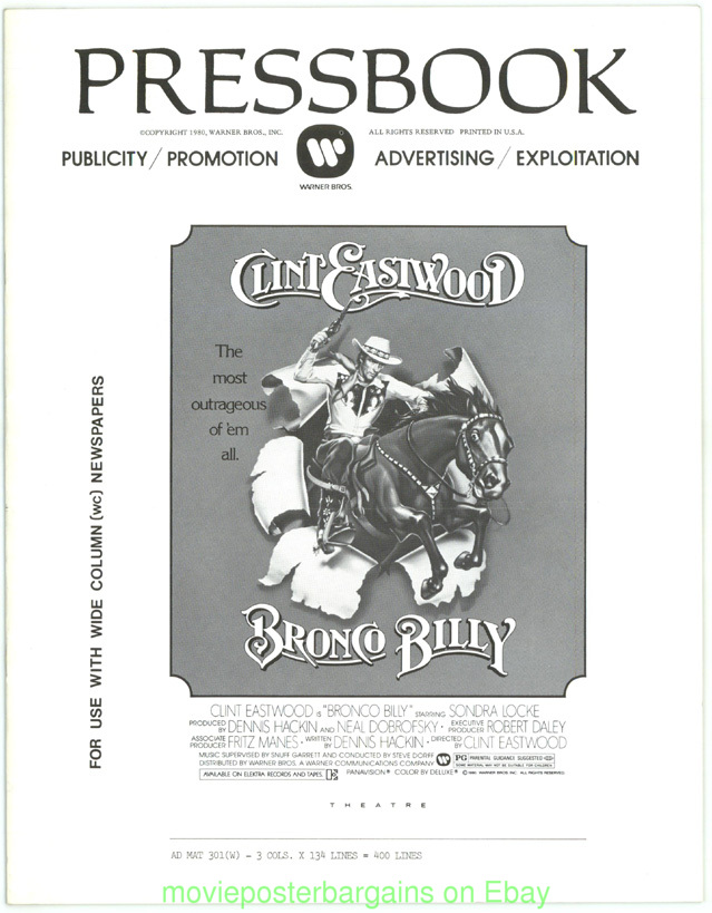 BRONCO BILLY PRESSBOOK CLINT EASTWOOD EXTREMELY NICE MOVIE POSTER ART ON COVER