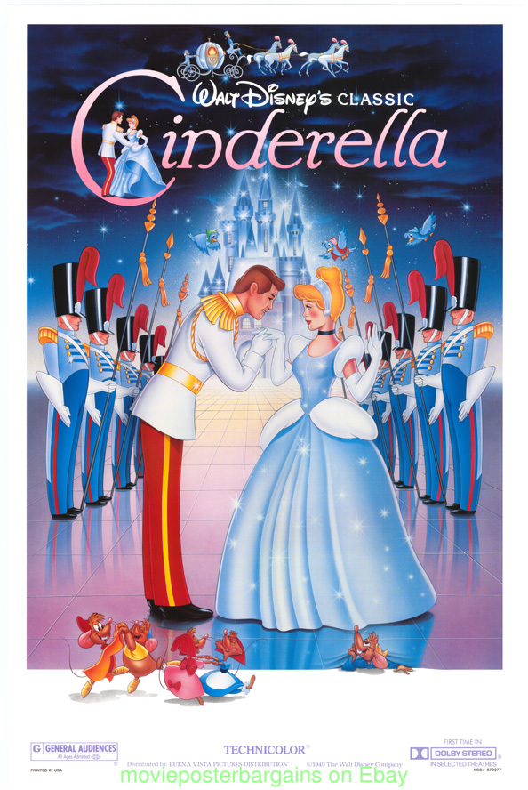 CINDERELLA MOVIE POSTER R1987 Rolled 27x40 One Sheet Fine-VFine DISNEY ...