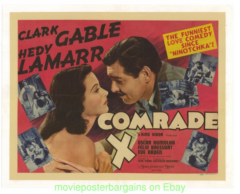 COMRADE X MOVIE POSTER 1940 HALF SHEET 22x28 LINEN V.F. CLARK GABLE ...