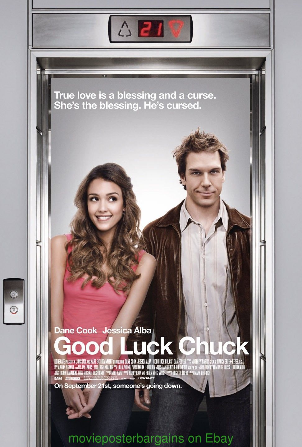 Good Luck Chuck Movie Poster Original Ss 27x40 Jessica Alba Elevator