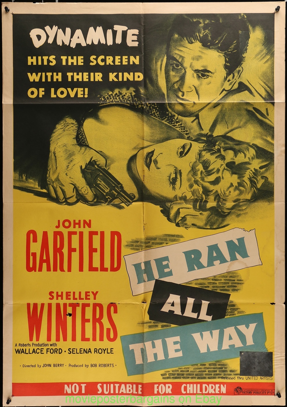 HE RAN ALL THE WAY MOVIE POSTER Australian 27x40 SHELLY WINTERS JOHN ...